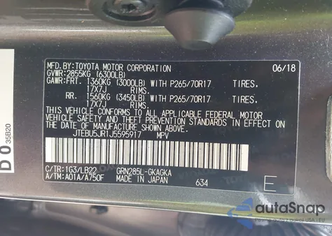 2018 Toyota 4Runner Sr5 Premium z USA, uszkodzony, nr VIN JTEBU5JR1J5595917